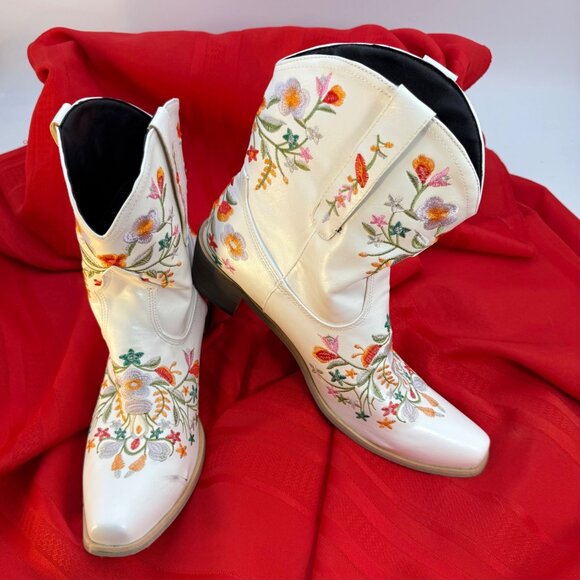 Floral Embroidered Western Cowboy Booties European size 45 - Picture 2 of 12